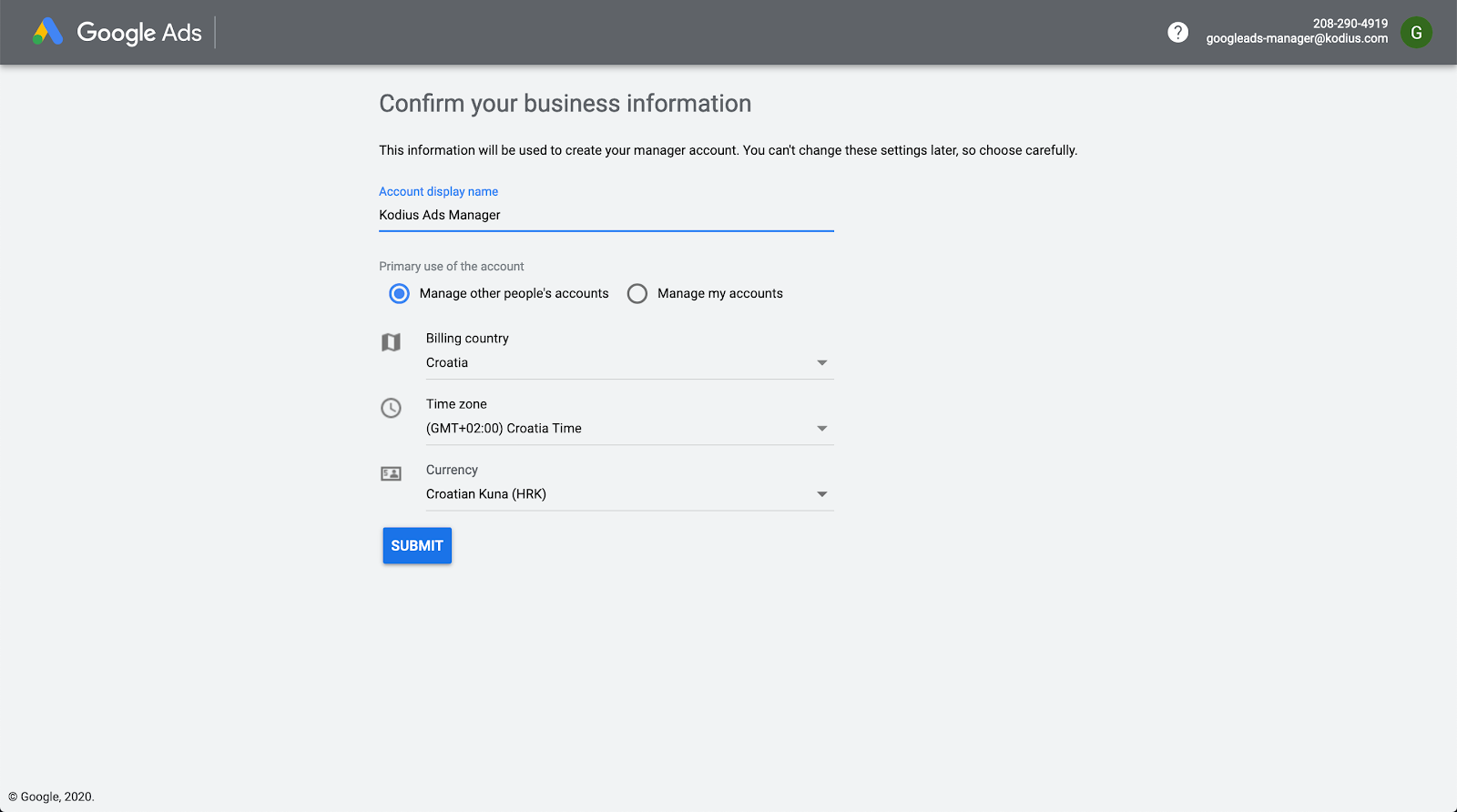 Google ads confirm your business information