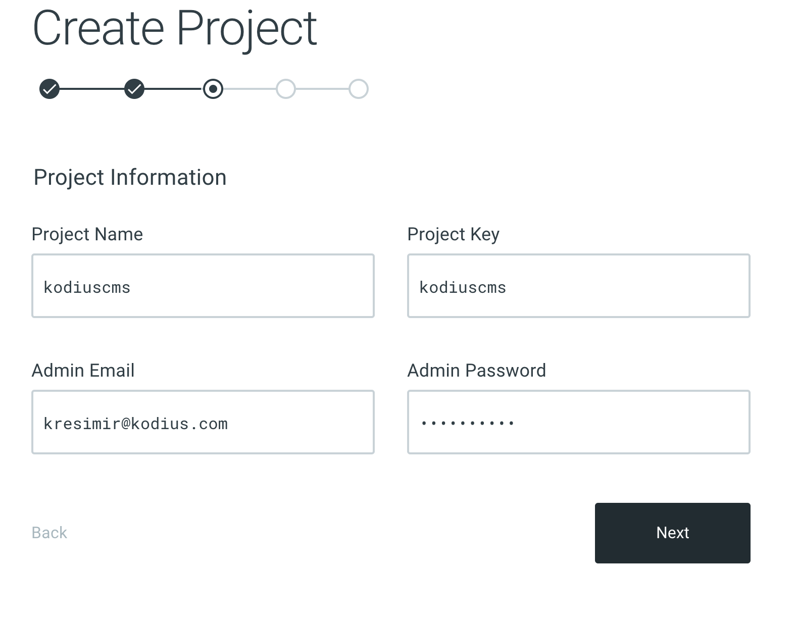 Directus create project second step